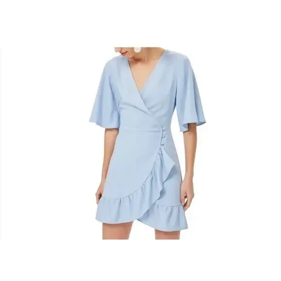 blue wrap dress topshop Topshop denim mini wrap dress in mid blue